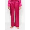 Womens Polyester Shirt Collar Long Sleeve Fuchsia Heart Patterned Satin Shirt-Pants Woven Pajama Set