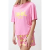Womens 100% Cotton Crew Neck Short Sleeve 100% Cotton Slogan Fruit Printed Knitted Pajama Set