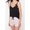 Womens 100% Cotton U-Neck Strap Sleeve Polka Dot Ribbon Bow Detailed Rope Strap Knitted Pajama Set