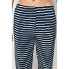 Kadın Pamuklu Bisiklet Yaka Kısa Kol -Beyaz Pamuklu Çizgili Fitilli Örme Pijama Takımı