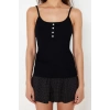 Womens Viscose Pool Collar Strapless Sleeve Polka Dot Button Detailed Rope Strap Knitted Pajama Set