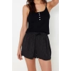 Womens Viscose Pool Collar Strapless Sleeve Polka Dot Button Detailed Rope Strap Knitted Pajama Set