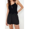 Womens Viscose Pool Collar Strapless Sleeve Polka Dot Button Detailed Rope Strap Knitted Pajama Set