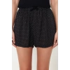 Womens Viscose Pool Collar Strapless Sleeve Polka Dot Button Detailed Rope Strap Knitted Pajama Set