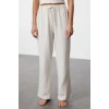 Womens Polyester V Neck Strap Sleeve Cotton Tie Detailed Rope Strap Woven Pajama Set