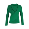 Womens Plus Size Fashion Stylish Regular Choker Collar Long Sleeve Plain Collar Detailed Double Breasted Knitwear Blouse