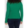 Womens Plus Size Fashion Stylish Regular Choker Collar Long Sleeve Plain Collar Detailed Double Breasted Knitwear Blouse