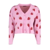 Womens Plus Size Fashion Stylish Regular V Neck Long Sleeve Geometric Strawberry Patterned Crop Knitwear Cardigan