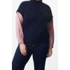 Womens Plus Size Regular Stand Collar Long Sleeve Color Block Multicolored Knitted Mixed Sleeves Sweater