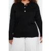 Womens Plus Size Fashion Stylish Regular Polo Neck Long Sleeve Plain Polo Neck Button Closure Knitwear Sweater