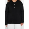 Womens Plus Size Fashion Stylish Regular Polo Neck Long Sleeve Plain Polo Neck Button Closure Knitwear Sweater