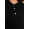 Womens Plus Size Fashion Stylish Regular Polo Neck Long Sleeve Plain Polo Neck Button Closure Knitwear Sweater