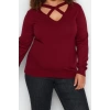 Kadın Büyük Beden Moda Şık Regular V Yaka Uzun Kol Düz Pencere Cut Out Detaylı Triko Kazak