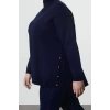 Kadın Büyük Beden Moda Şık Uzun Balıkçı Yaka Uzun Kol Düz Düğme Detaylı Balıkçı Yaka Triko Kazak