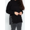 Kadın Büyük Beden Moda Şık Uzun Balıkçı Yaka Uzun Kol Düz Düğme Detaylı Balıkçı Yaka Triko Kazak