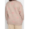 Womens Plus Size Fashion Stylish Regular Jacket Collar Long Sleeve Heart Heart Patterned Knitwear Cardigan