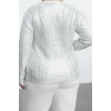 Kadın Büyük Beden Moda Şık Crop Bisiklet Yaka Uzun Kol Saç Örgü Varaklı lü Crop Triko Kazak