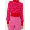 Women Fashion Stylish Crop Stand Collar Long Sleeve Zebra Zebra Pattern Crop Knitwear Sweater
