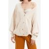 Women Fashion Stylish Regular V Neck Long Sleeve Hair Knit Wide Pattern Knitwear Cardigan