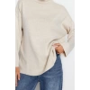 Women Fashion Stylish Regular Turtleneck Long Sleeve Plain Wide Pattern Basic Knitwear Sweater