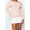 Women Fashion Stylish Regular Carmen Collar Long Sleeve Plain Carnen Collar Hairy Beard Yarn Knitwear Sweater