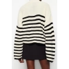 Women Fashion Stylish Regular Crew Neck Long Sleeve Striped Wide Fit Stand Collar Knitwear Sweater