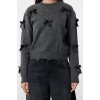 Women Fashion Stylish Regular Crew Neck Long Sleeve Plain Soft Textured Ribbon Bow Detail Knitwear Sweater
