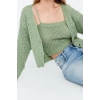Women Fashion Stylish Crop V Neck Long Sleeve Openwork Hole Crop Knitwear Cardigan