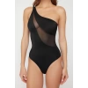 Womens Supported Strappy Brief Collar Black One Shoulder Mesh Detail Regular Swimsuit