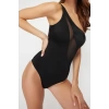 Womens Supported Strappy Brief Collar Black One Shoulder Mesh Detail Regular Swimsuit