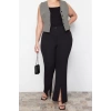 Kadın Yeni Moda Büyük Beden İspanyol Paça Uzun Boy Dokuma Paçası Yırtmaçlı Geniş Paça Kumaş Pantolon