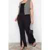 Kadın Yeni Moda Büyük Beden İspanyol Paça Uzun Boy Dokuma Paçası Yırtmaçlı Geniş Paça Kumaş Pantolon