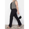 Kadın Yeni Moda Büyük Beden İspanyol Paça Uzun Boy Dokuma Paçası Yırtmaçlı Geniş Paça Kumaş Pantolon
