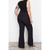 Kadın Yeni Moda Büyük Beden İspanyol Paça Uzun Boy Dokuma Paçası Yırtmaçlı Geniş Paça Kumaş Pantolon