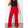 Kadın Yeni Moda Büyük Beden İspanyol Paça Uzun Boy Dokuma Paçası Yırtmaçlı Geniş Paça Kumaş Pantolon