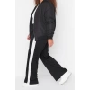 Kadın Moda Büyük Beden Geniş Paça Uzun Boy Örme Beli Lastikli Şerit Detaylı Geniş Paça Örme Pantolon