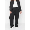 Kadın Moda Büyük Beden Geniş Paça Uzun Boy Örme Beli Lastikli Şerit Detaylı Geniş Paça Örme Pantolon