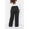 Kadın Moda Büyük Beden Geniş Paça Uzun Boy Örme Beli Lastikli Şerit Detaylı Geniş Paça Örme Pantolon