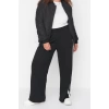 Kadın Moda Büyük Beden Geniş Paça Uzun Boy Örme Beli Lastikli Şerit Detaylı Geniş Paça Örme Pantolon