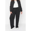 Kadın Moda Büyük Beden Geniş Paça Uzun Boy Örme Beli Lastikli Şerit Detaylı Geniş Paça Örme Pantolon