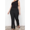 Kadın Yeni Moda Büyük Beden Boru Paça Uzun Boy Dokuma Taş Detaylı Finike Kumaş Pantolon