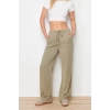 Womens New Fashion Wide Leg Regular Length Denim 100% Cotton Elastic Waist High Waist Jeans