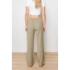 Womens New Fashion Wide Leg Regular Length Denim 100% Cotton Elastic Waist High Waist Jeans