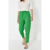 Kadın Yeni Moda Dar Paça Regular Boy Dokuma Beli Lastikli Pull On Keten Karışımlı Pantolon