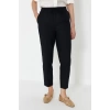 Kadın Yeni Moda Dar Paça Regular Boy Dokuma Beli Lastikli Pull On Keten Karışımlı Pantolon