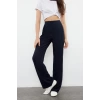 Womens New Fashion Wide Leg Regular Length Woven Linen Look Wide Leg Wide Leg High Waist Trousers