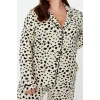 Kadın Moda Şık Büyük Beden Gömlek Yaka Boru Paça Uzun Kol Animal Desenli Örme Pijama Takımı