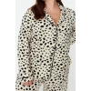 Kadın Moda Şık Büyük Beden Gömlek Yaka Boru Paça Uzun Kol Animal Desenli Örme Pijama Takımı