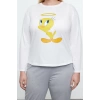Women Fashion Stylish Plus Size Crew Neck Tube Leg Long Sleeve Tweety Knitted Pajama Set