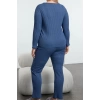 Kadın Moda Şık Büyük Beden V Yaka Boru Paça Uzun Kol Fitilli Dantelli Örme Pijama Takımı